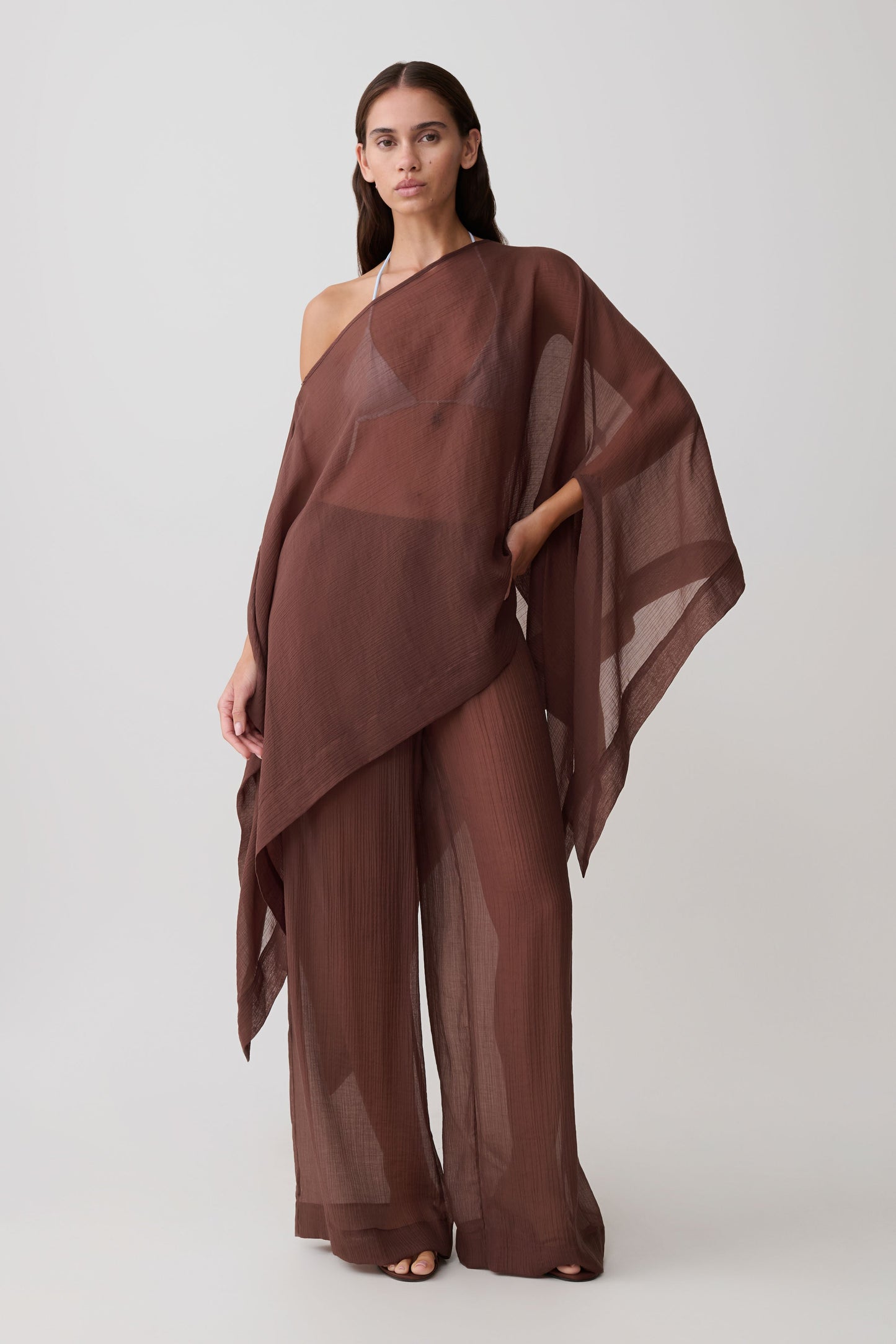 Leilani Transparente Drawstring Weite Hose - Schokolade