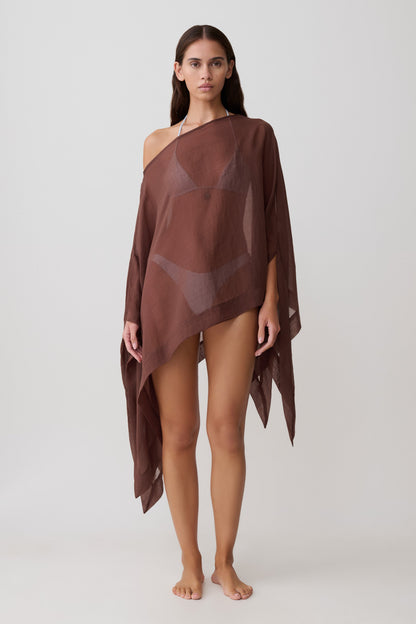 Leilani Sheer Draped Asymmetrisches Top - Schokolade