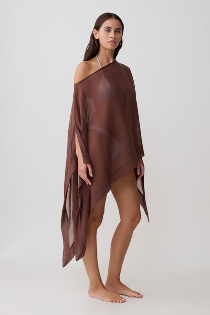 Leilani Sheer Draped Asymmetrisches Top - Schokolade