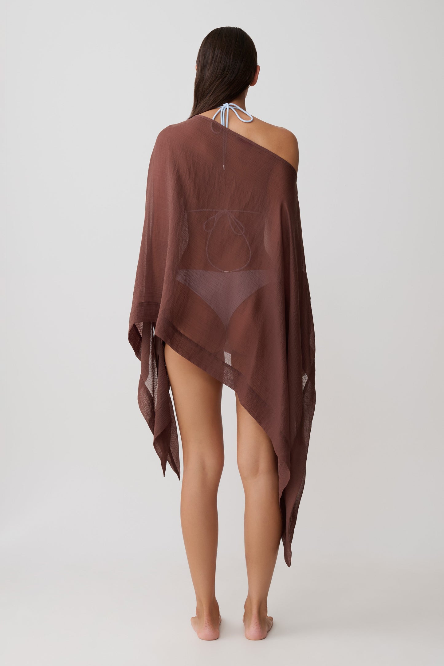 Leilani Sheer Draped Asymmetrisches Top - Schokolade