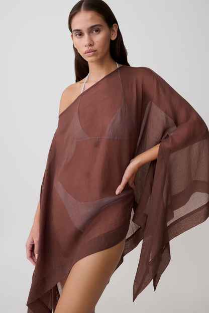 Leilani Sheer Draped Asymmetrisches Top - Schokolade