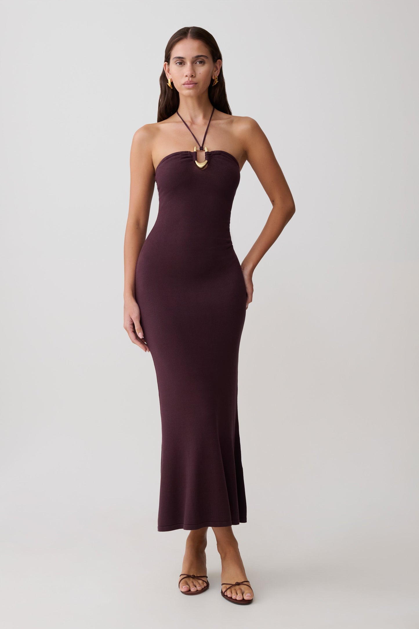 Dimitri Strick Midi Kleid - Schokolade