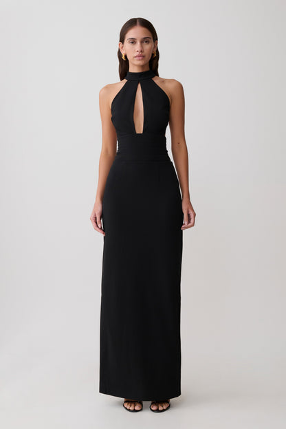 Elan Stretch Crepe Maxikleid - Schwarz