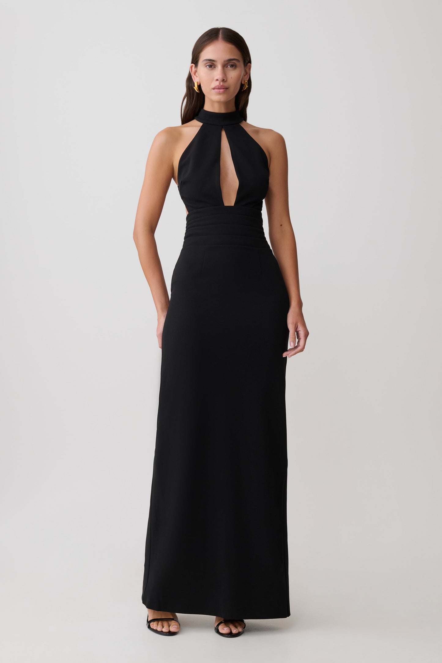 Elan Stretch Crepe Maxikleid - Schwarz