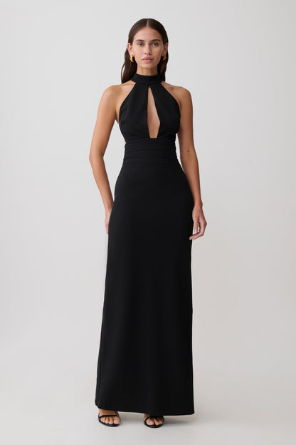 Elan Stretch Crepe Maxikleid - Schwarz