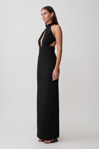 Elan Stretch Crepe Maxikleid - Schwarz