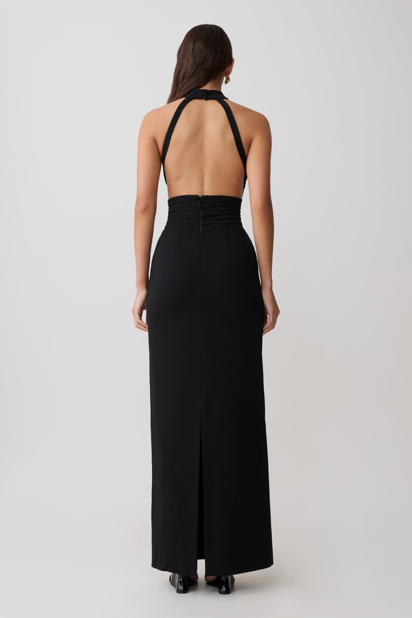 Elan Stretch Crepe Maxikleid - Schwarz