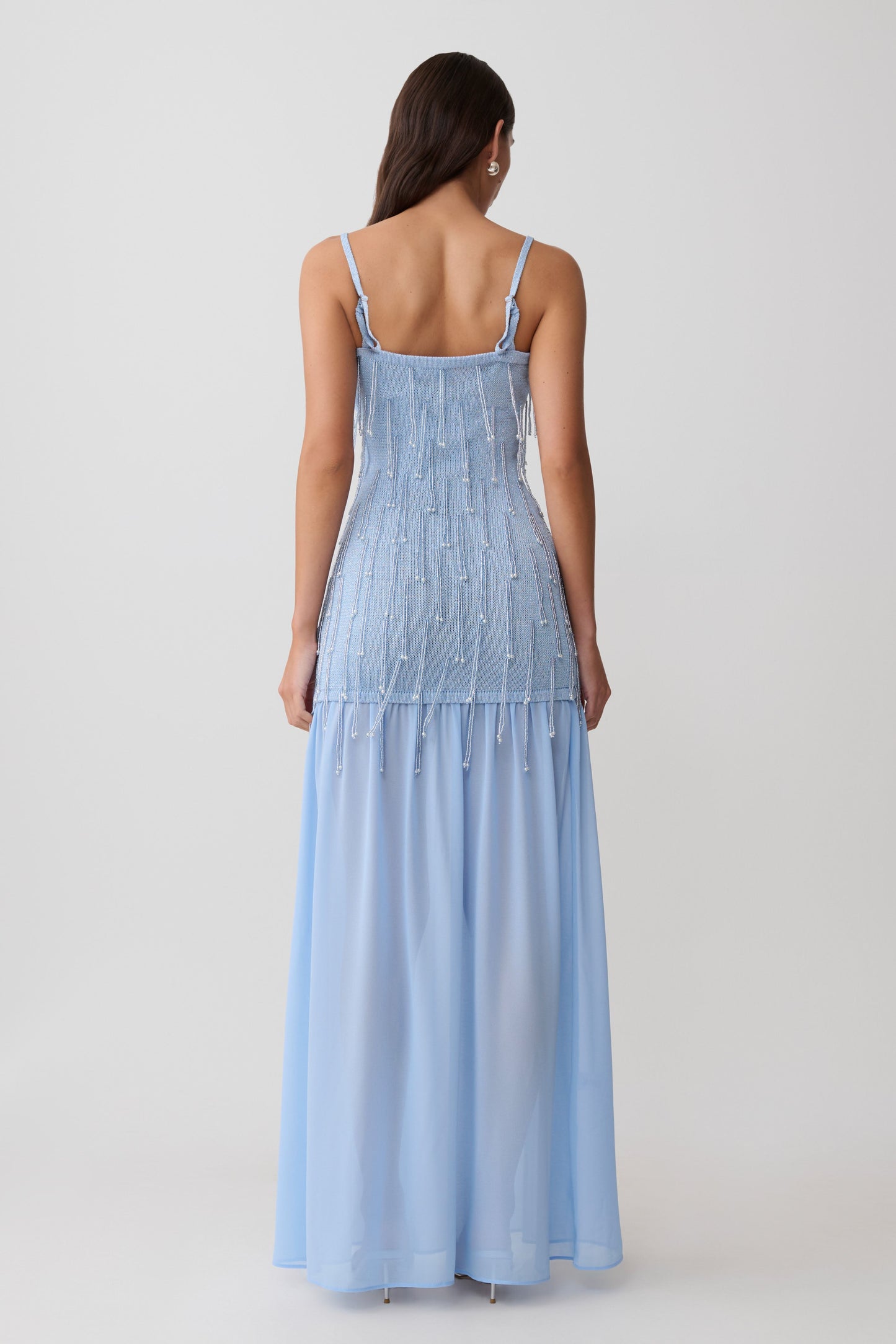Belinda Perlenstrick- & Chiffon-Maxikleid - Hellblau