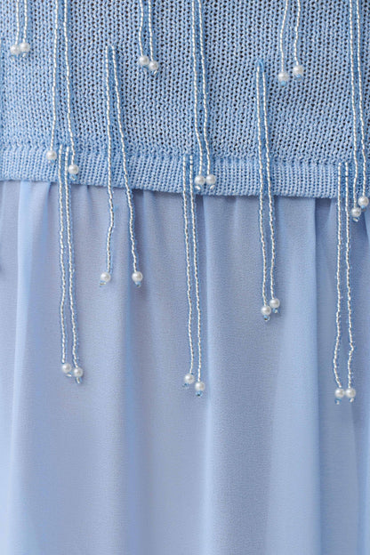 Belinda Perlenstrick- & Chiffon-Maxikleid - Hellblau