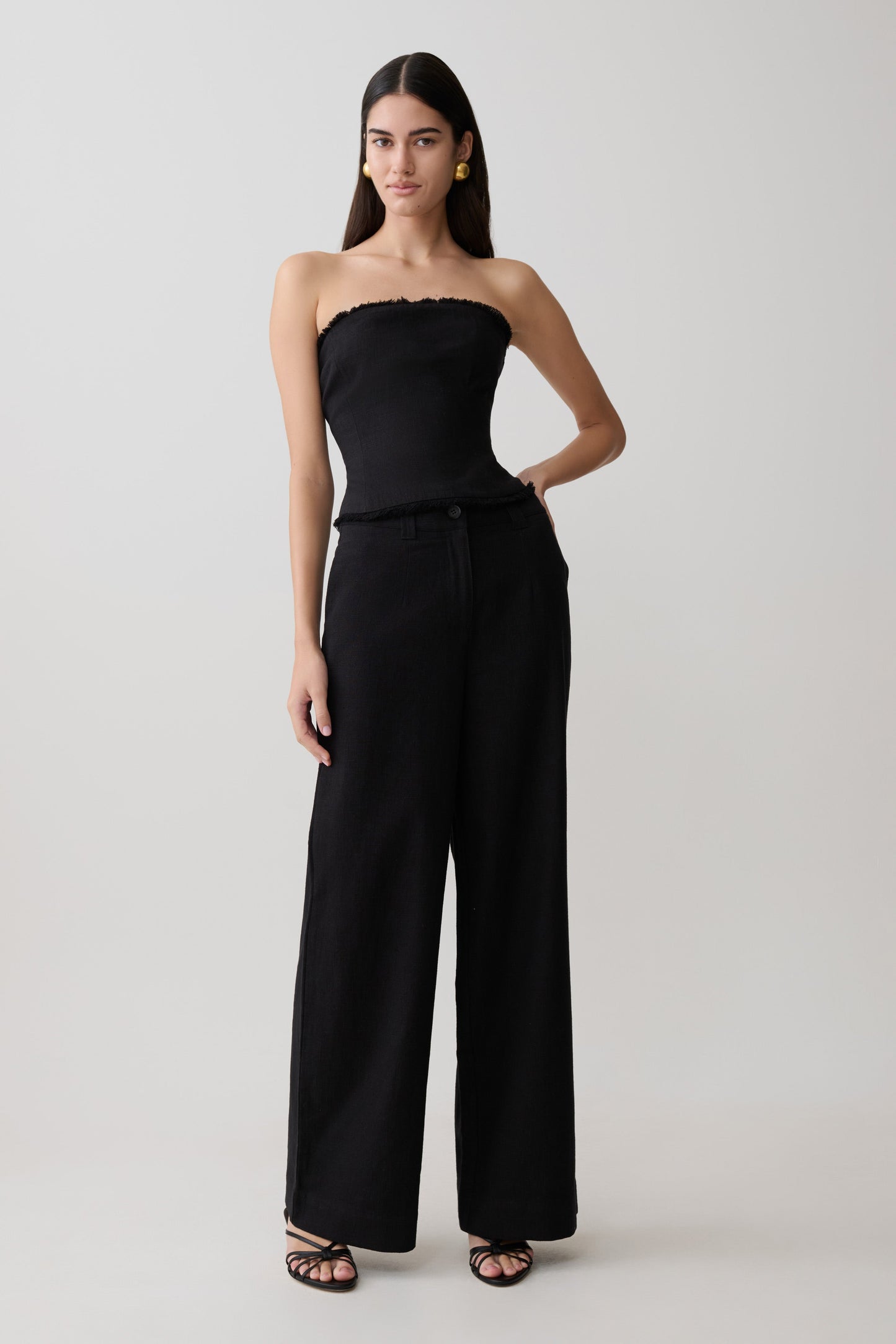 Annie Strapless Tie Back Leinenoberteil - Schwarz