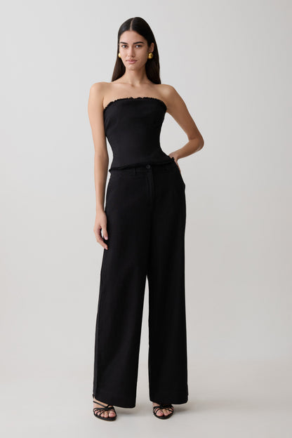 Annie Strapless Tie Back Leinenoberteil - Schwarz