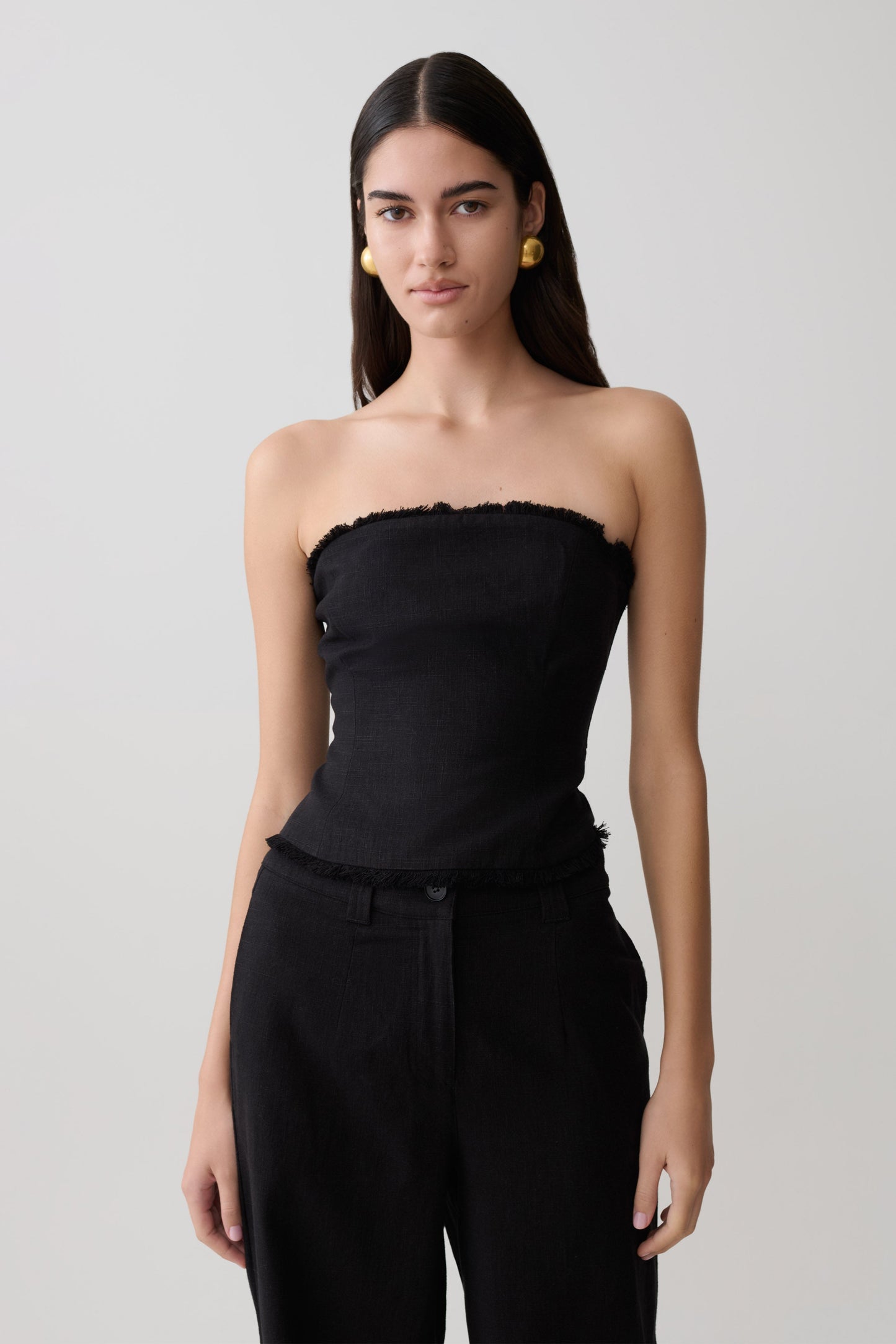 Annie Strapless Tie Back Leinenoberteil - Schwarz
