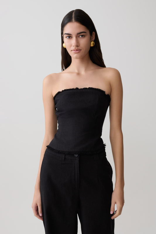 Annie Strapless Tie Back Leinenoberteil - Schwarz