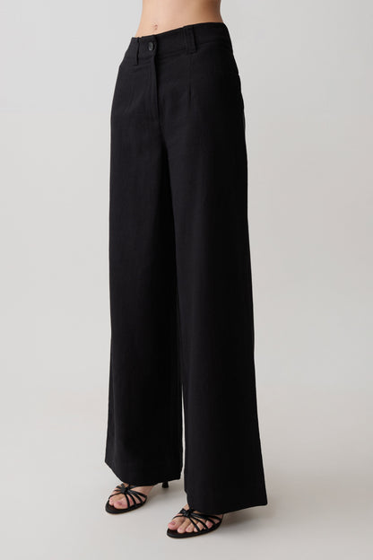 Brielle Gerade Bein Leinenhose - Schwarz