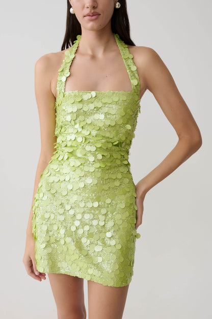 Caralee Pailletten Halter Mini Kleid - Grün