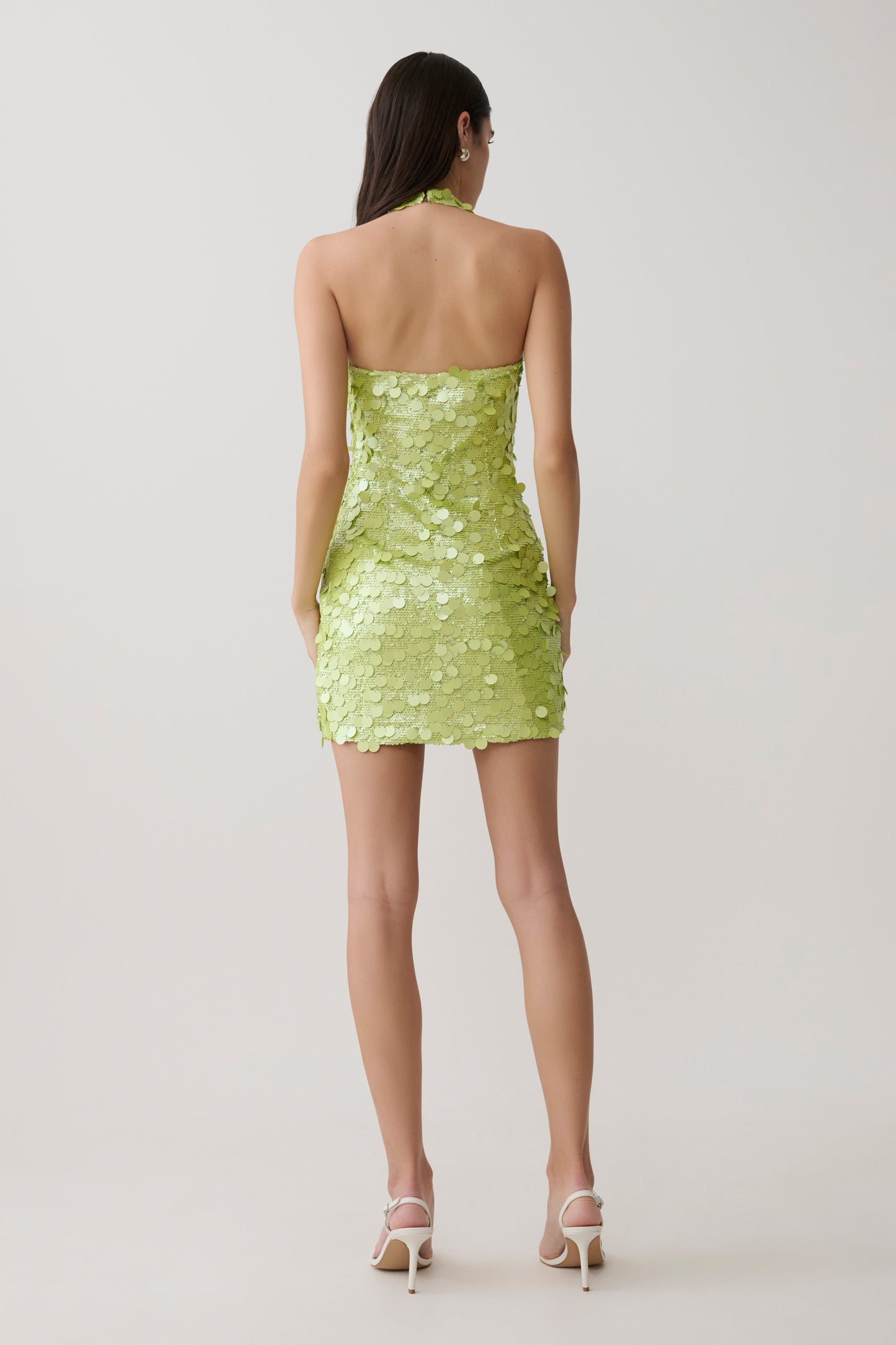 Caralee Pailletten Halter Mini Kleid - Grün