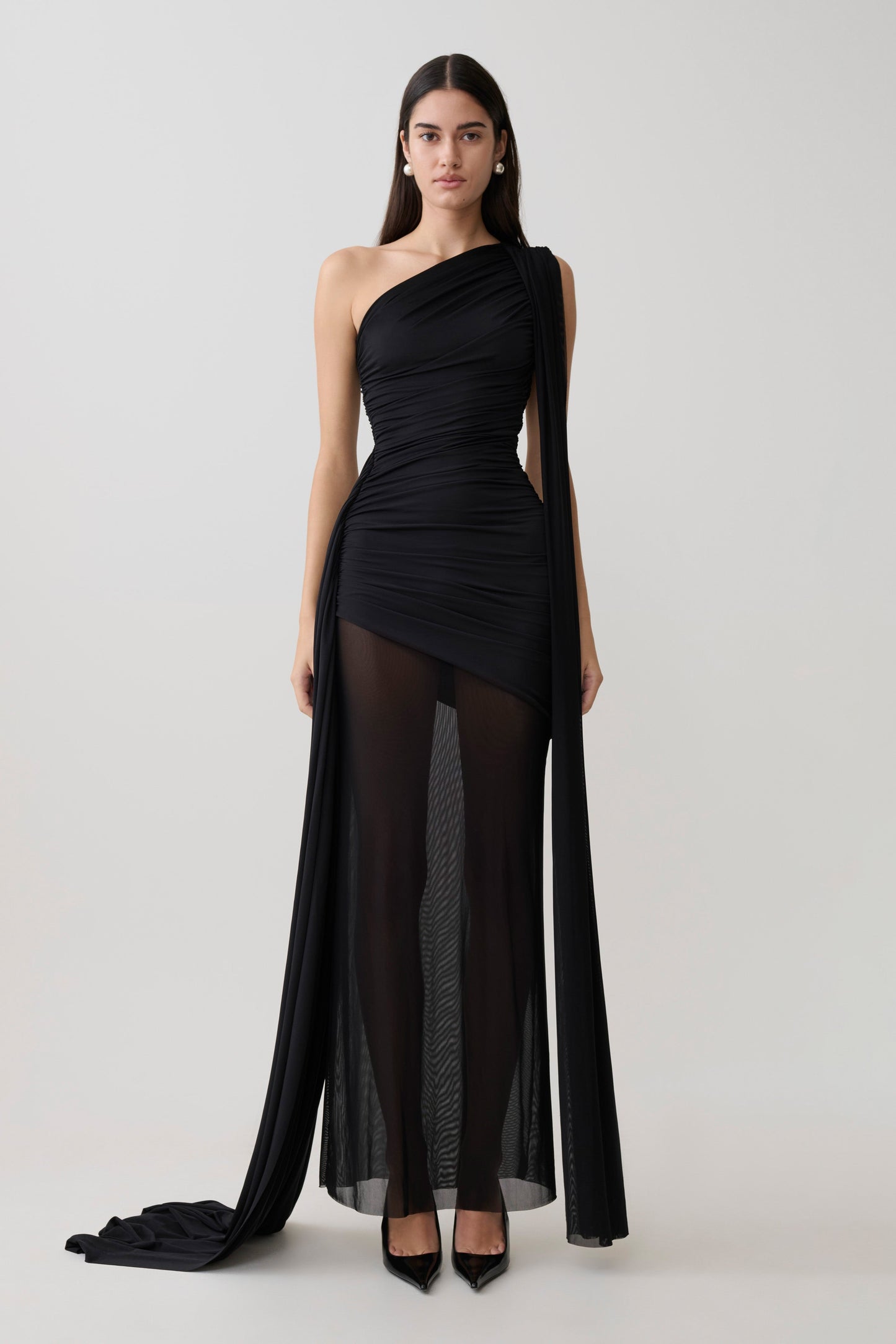 Asher Slinky One Shoulder Maxi Kleid - Schwarz