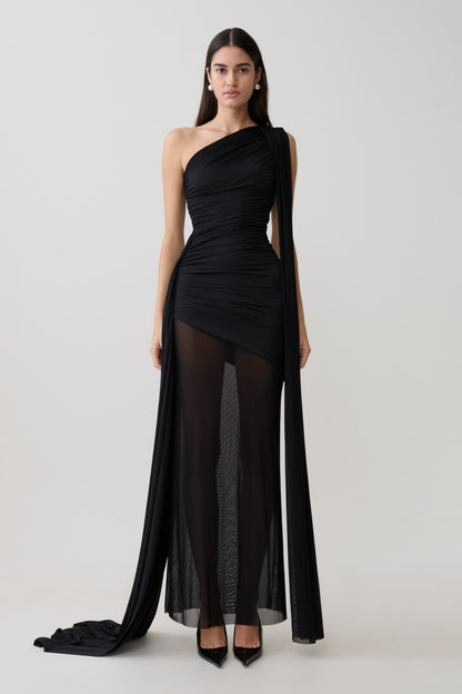 Asher Slinky One Shoulder Maxi Kleid - Schwarz