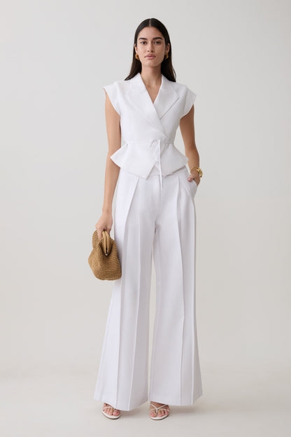 Raya Mid Rise Wide Leg Leinenhose - Weiß