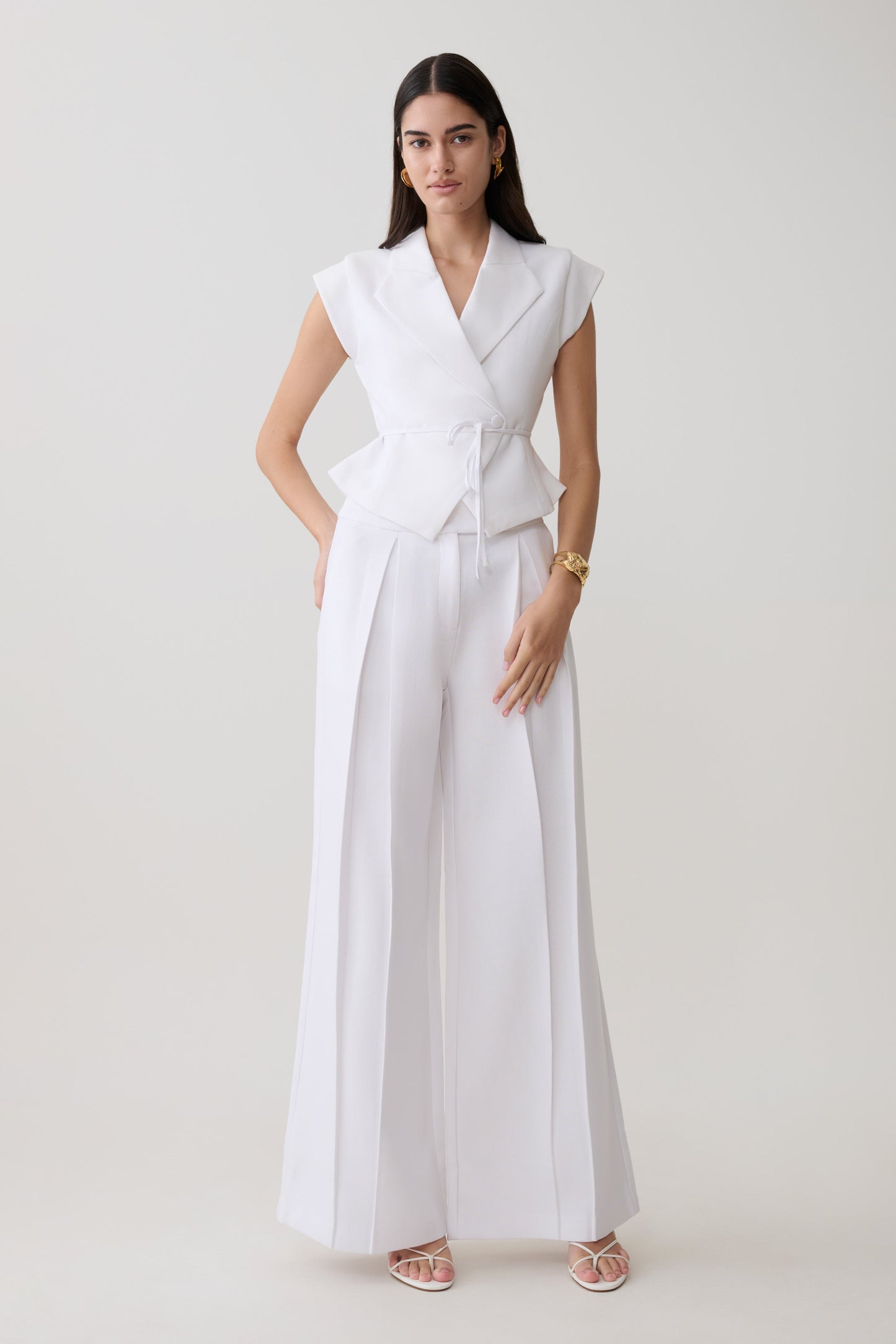 Raya Mid Rise Wide Leg Leinenhose - Weiß