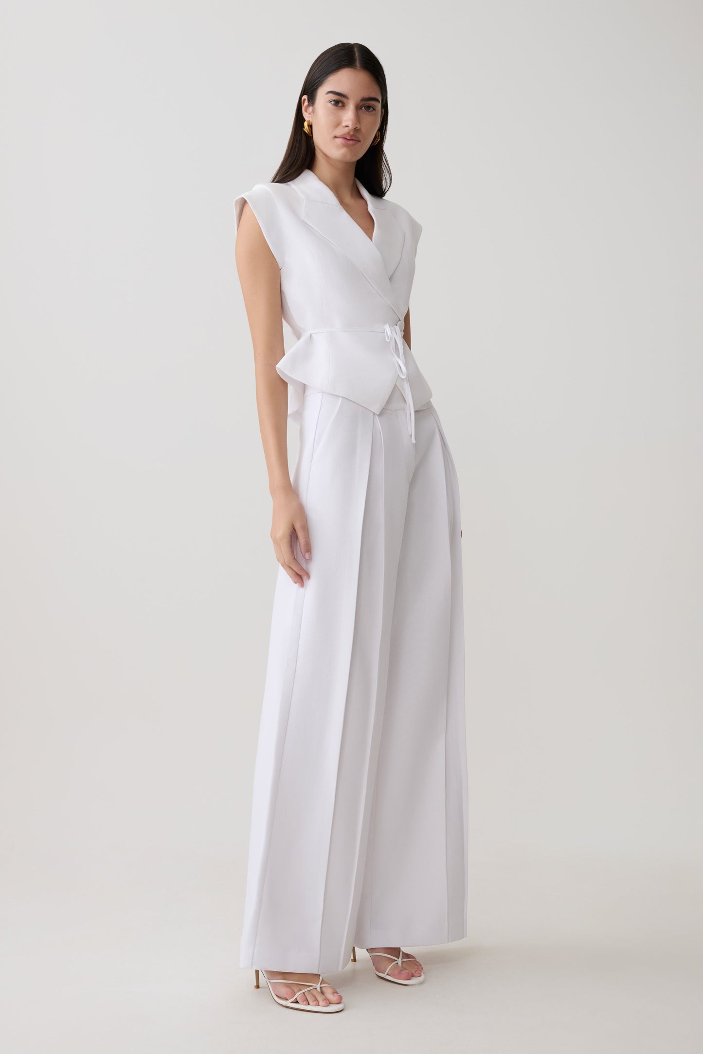 Raya Mid Rise Wide Leg Leinenhose - Weiß