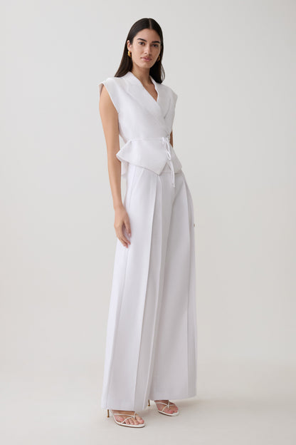 Raya Mid Rise Wide Leg Leinenhose - Weiß