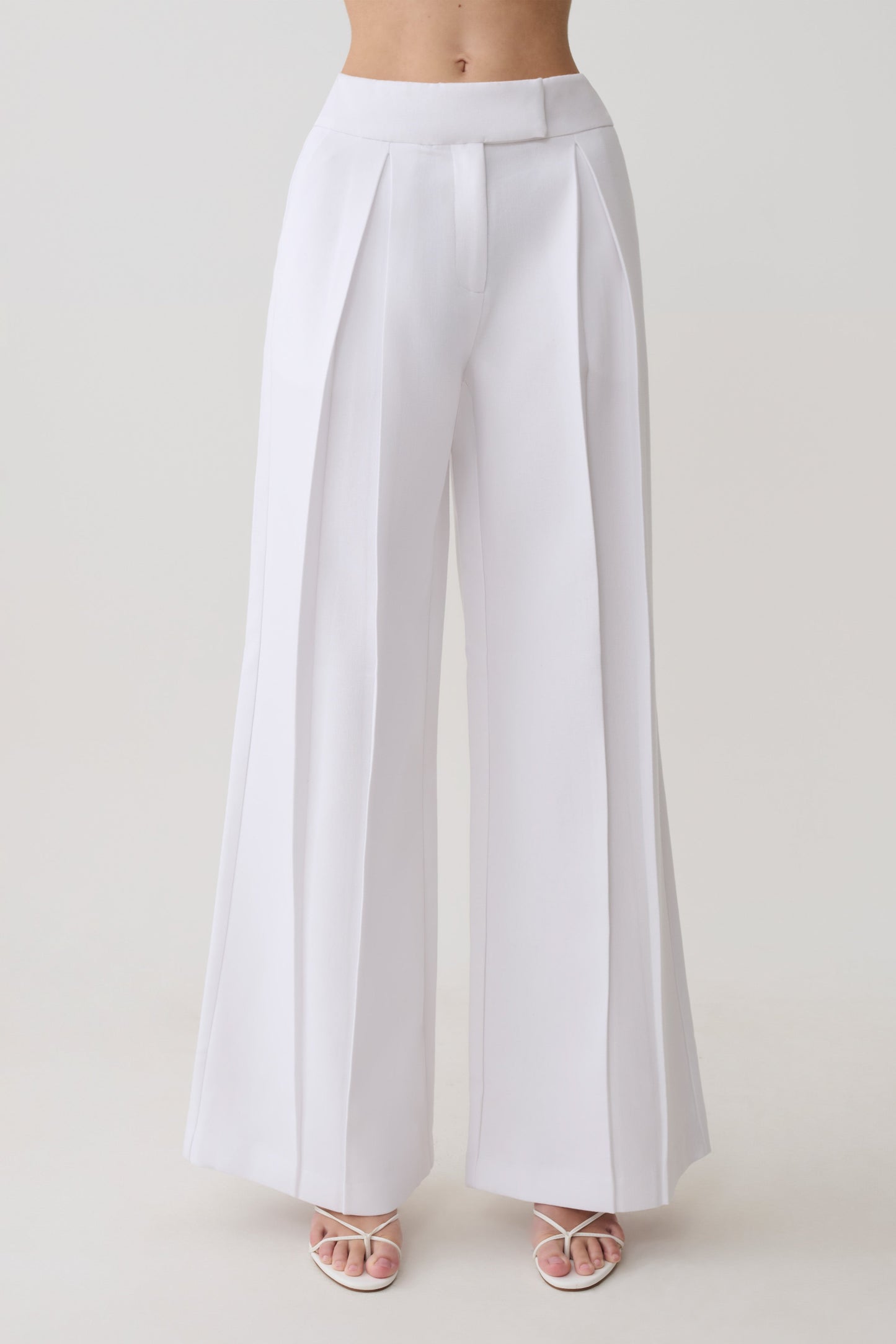 Raya Mid Rise Wide Leg Leinenhose - Weiß