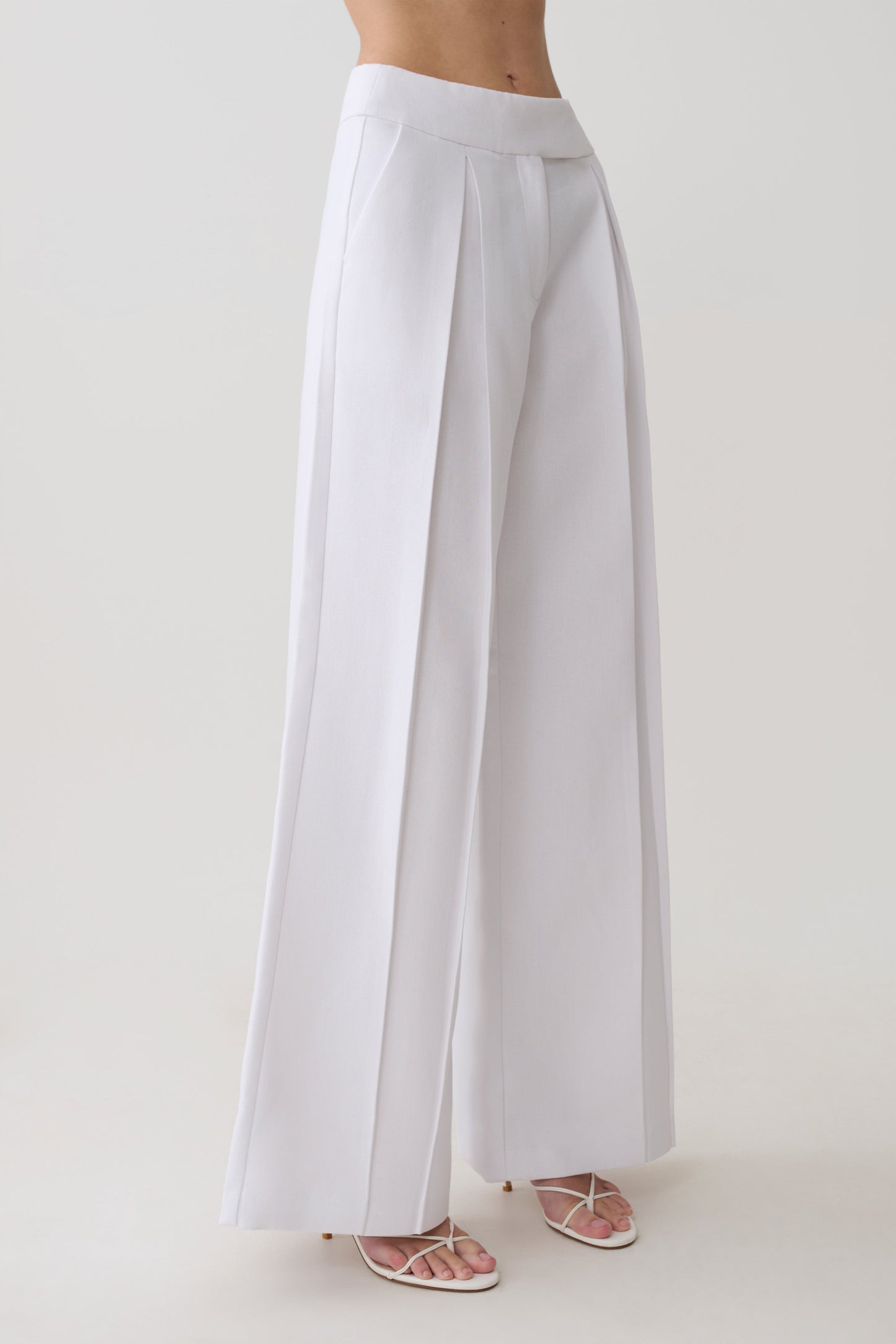 Raya Mid Rise Wide Leg Leinenhose - Weiß