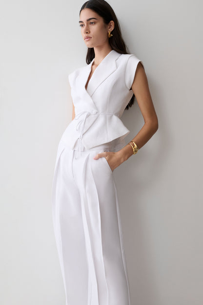Raya Mid Rise Wide Leg Leinenhose - Weiß