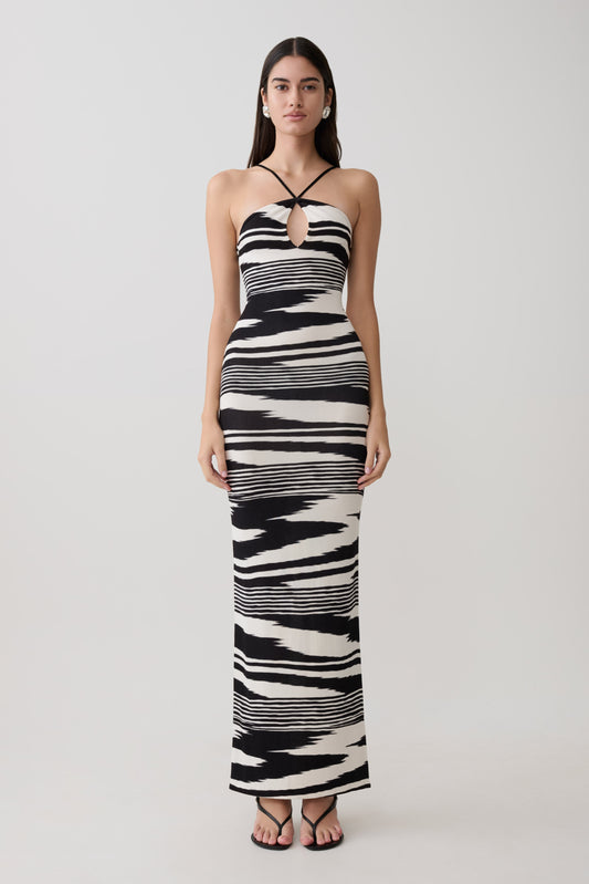 Ashtin Cross Front Strick Maxi-Kleid - Linear Shift Print