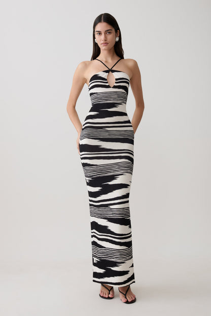 Ashtin Cross Front Strick Maxi-Kleid - Linear Shift Print
