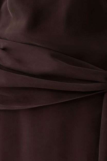 Felicity Kurzarmkleid mit Taillenknoten - Dunkle Schokolade