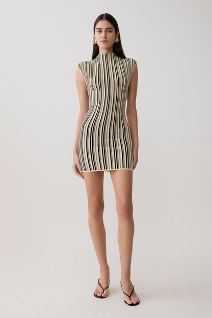 Meggie Gestreiftes Ärmelloses Mini-Kleid - Schwarz/Elfenbein