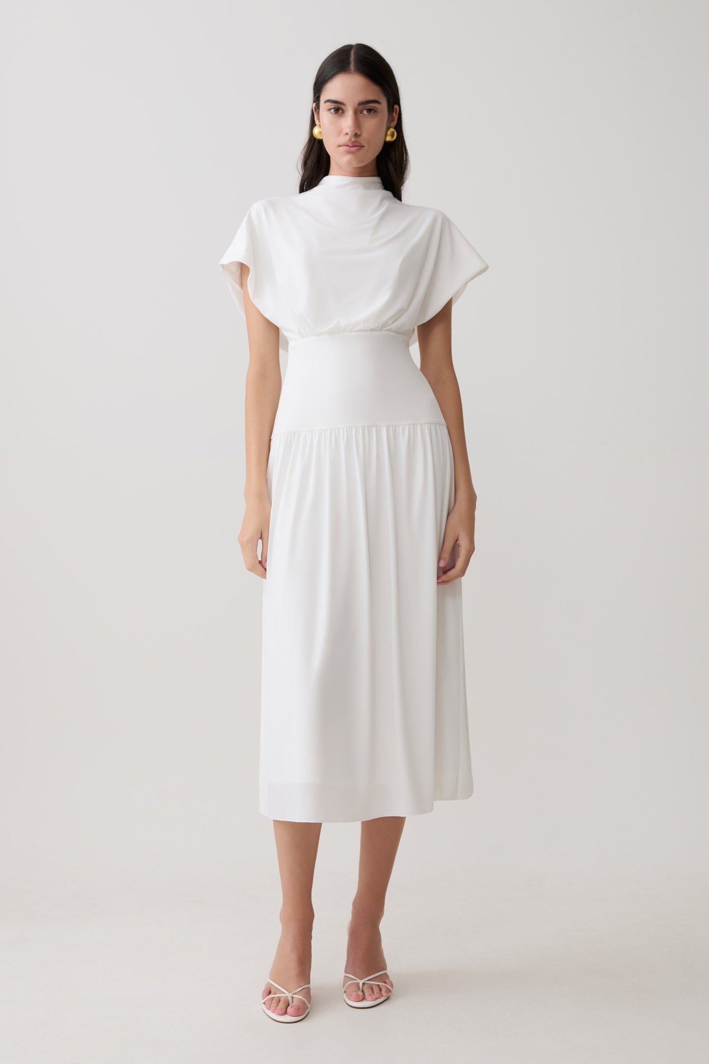 Ailla Hochkragen Cowl Midi Kleid - Weiß