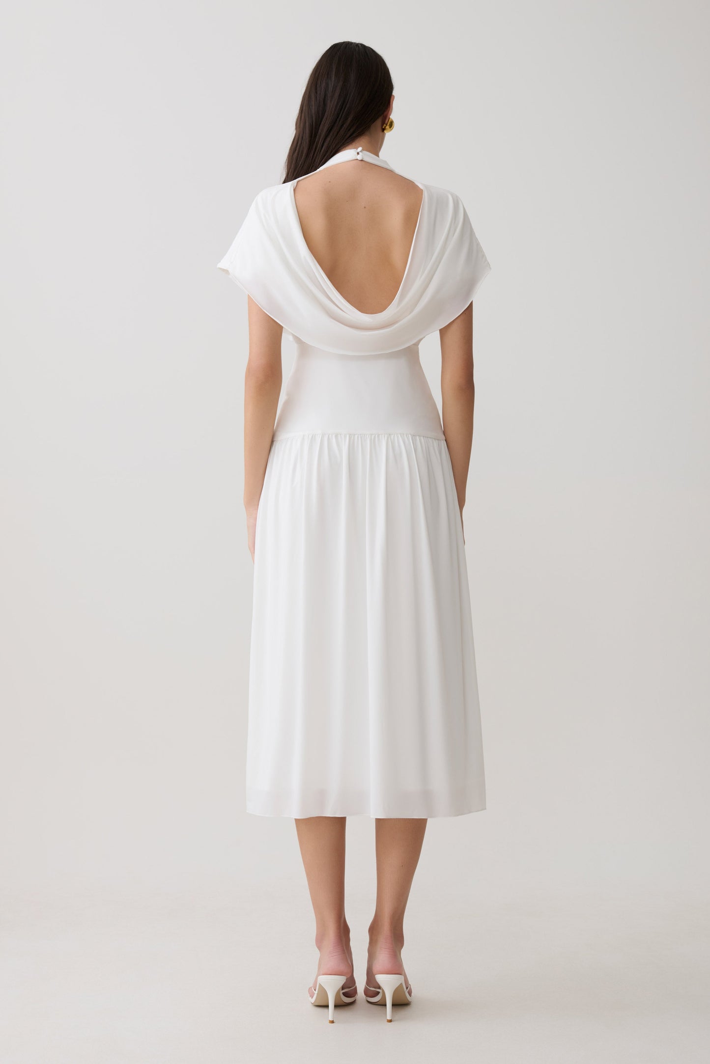 Ailla Hochkragen Cowl Midi Kleid - Weiß
