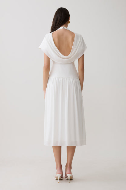 Ailla Hochkragen Cowl Midi Kleid - Weiß