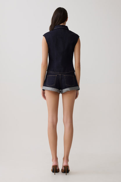 Krissy Umgeschlagene Denim-Shorts - Gewaschenes Indigo Blau