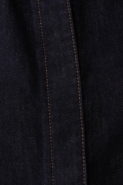 Jeremy Collared Denim Longline Top - Gewaschenes Indigo Blau