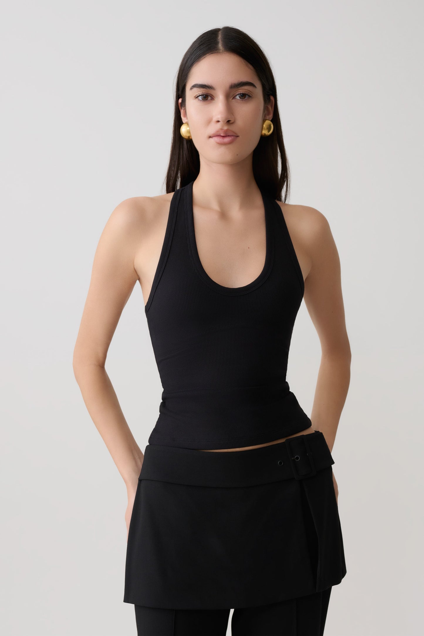 Schauspielerin Ribbed Tank - Schwarz