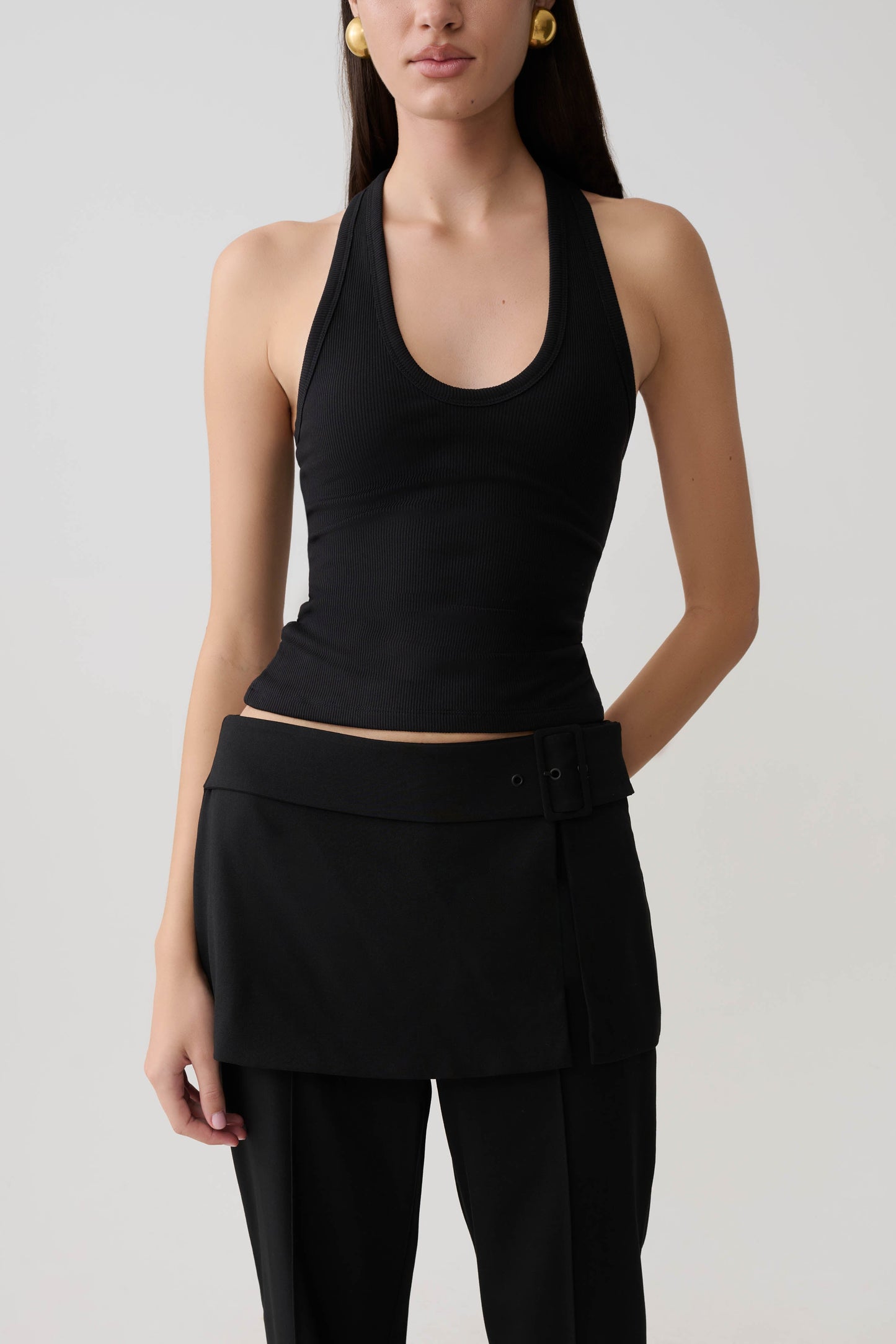 Schauspielerin Ribbed Tank - Schwarz