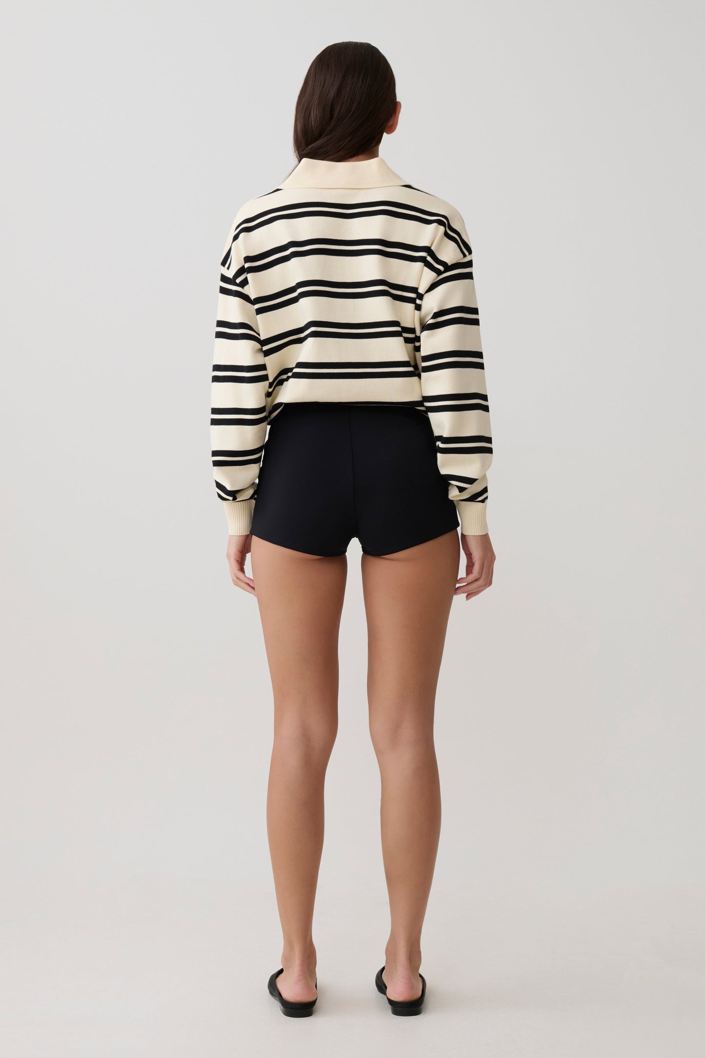 Philly Streifen Langarm Strickpullover - Elfenbein/Schwarz