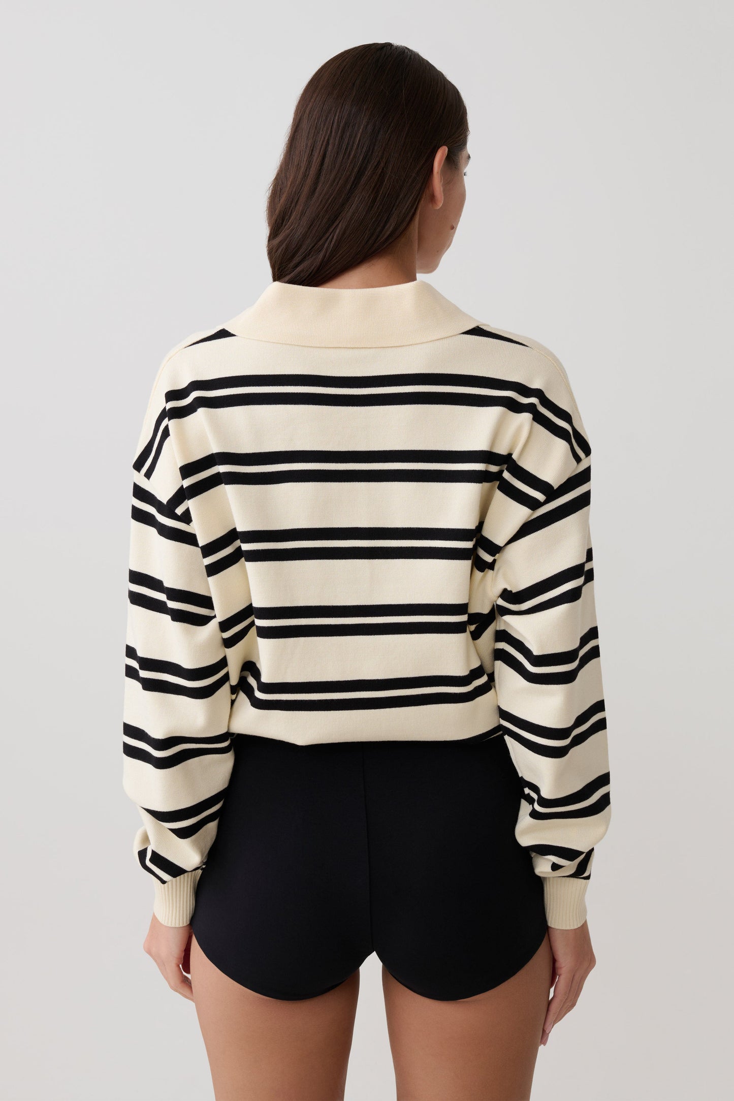 Philly Streifen Langarm Strickpullover - Elfenbein/Schwarz