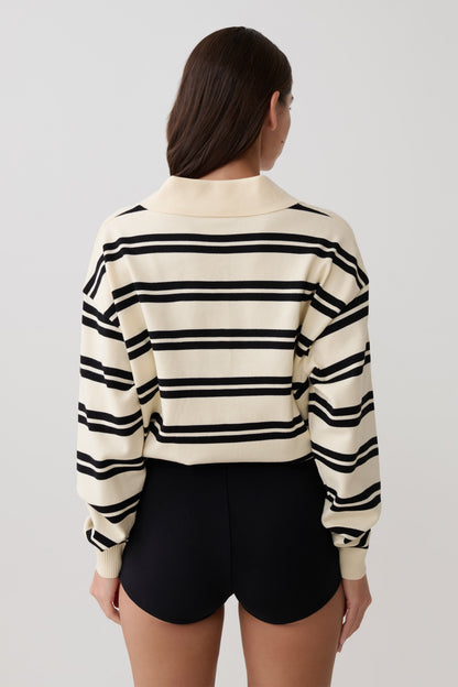 Philly Streifen Langarm Strickpullover - Elfenbein/Schwarz