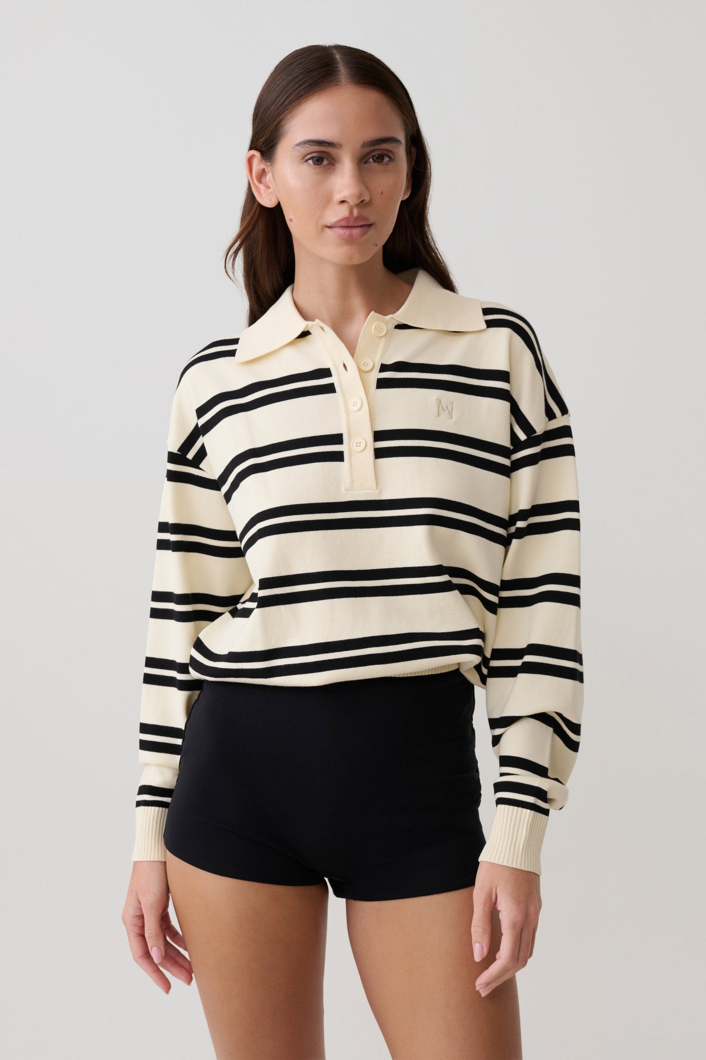 Philly Streifen Langarm Strickpullover - Elfenbein/Schwarz