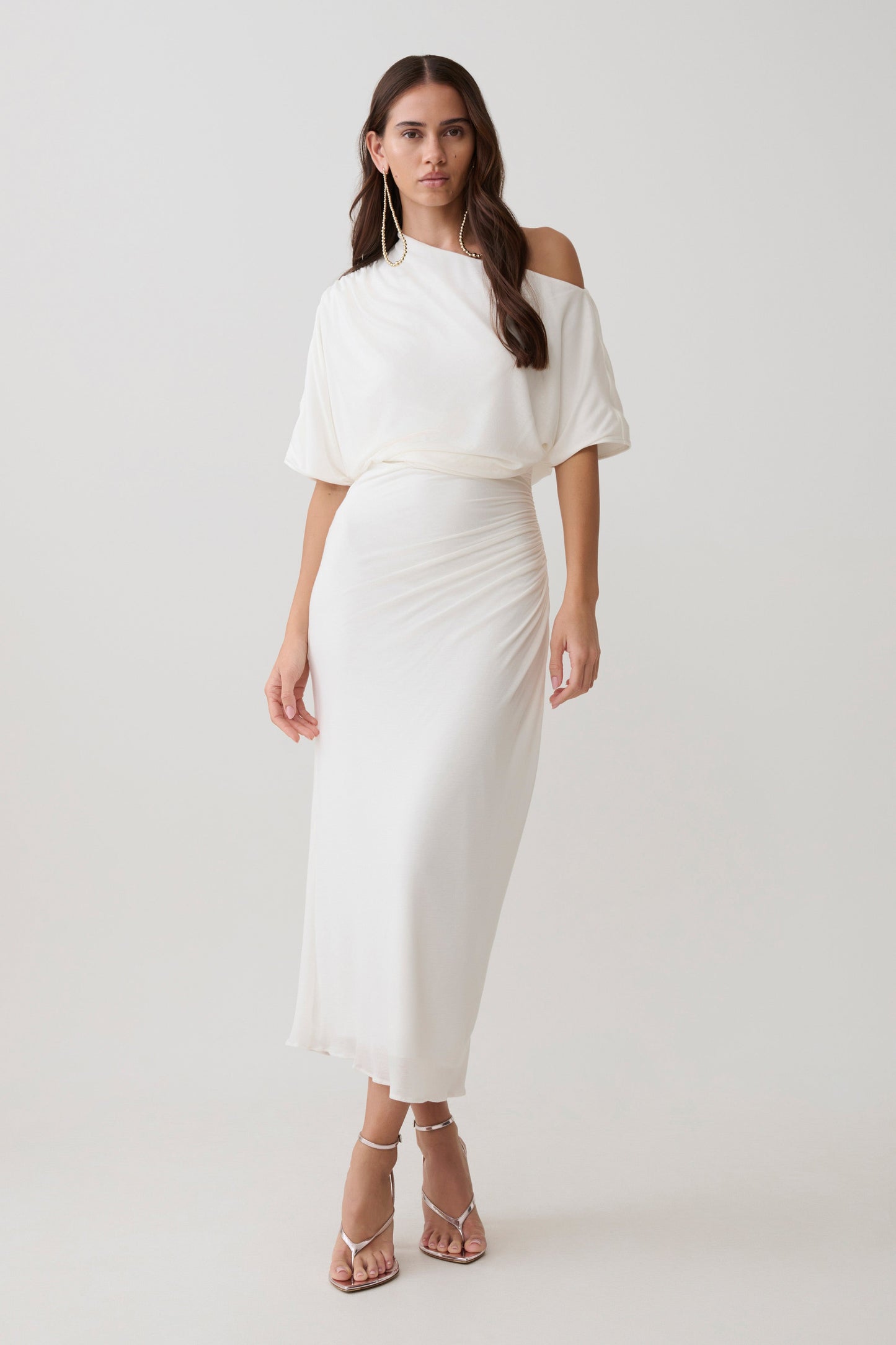 Alva Wolle Lyocell Drapiertes Midi-Kleid - Weiß