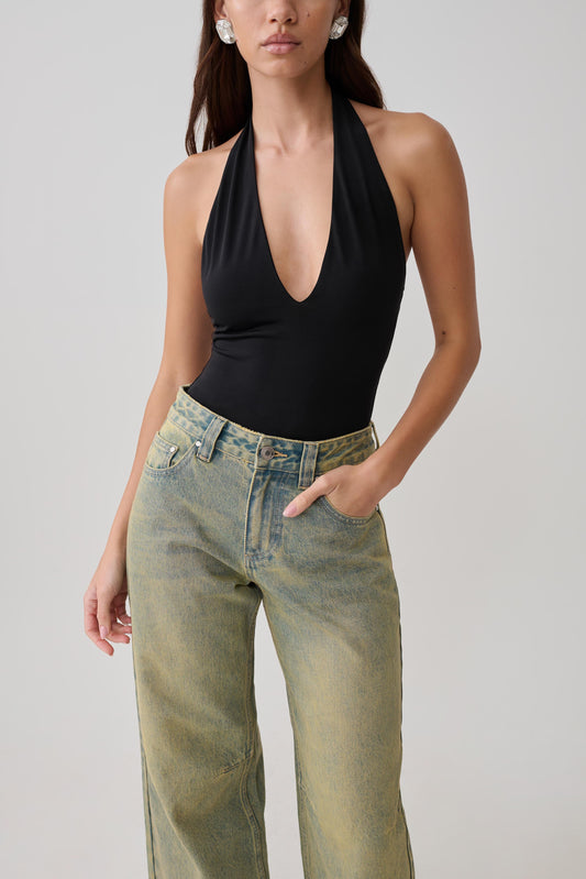 Rebekah Slinky Halter Bodysuit - Schwarz