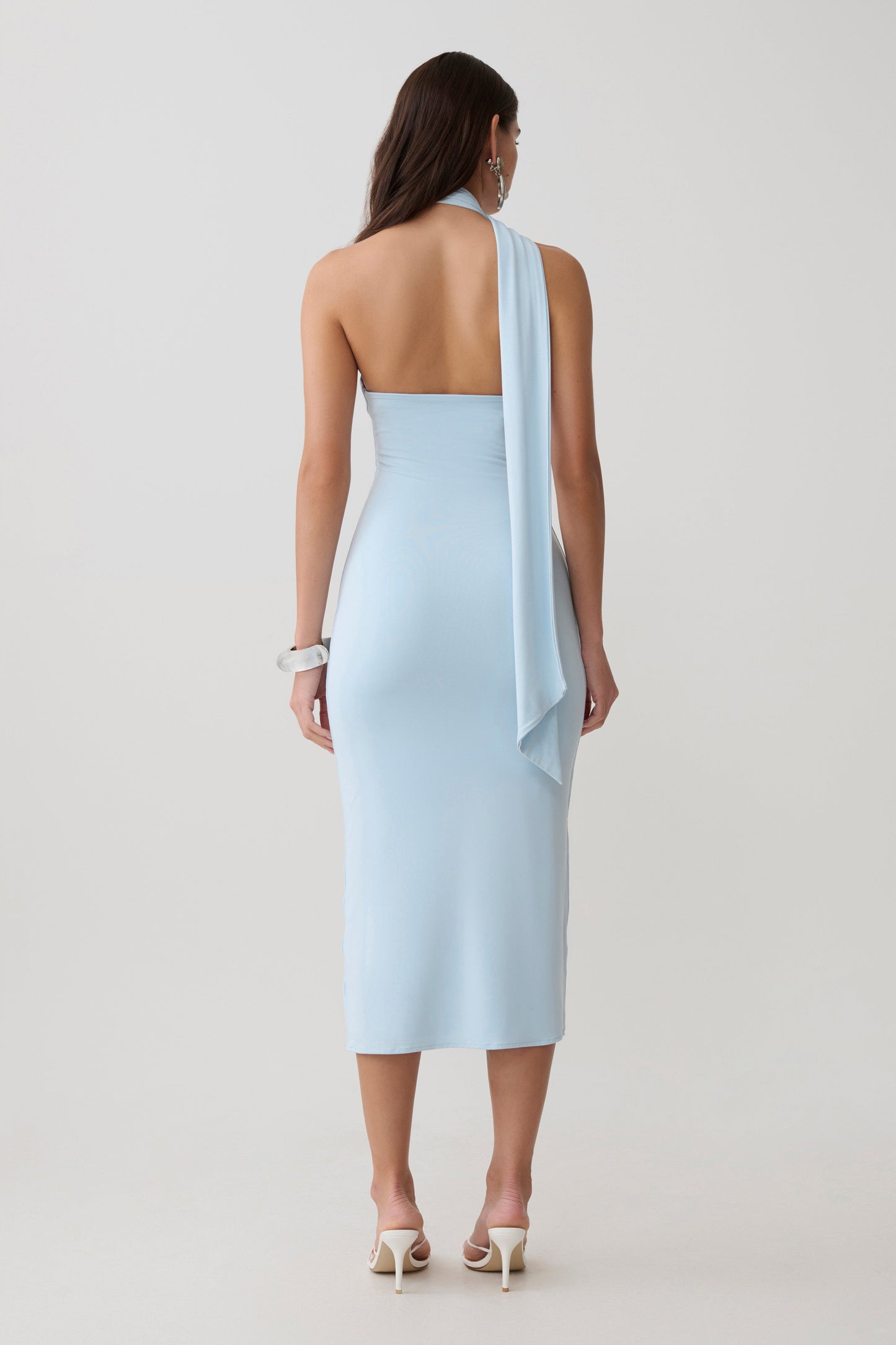 Jemma Ein-Schulter-Bindung Midi-Kleid - Hellblau