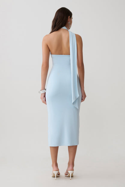 Jemma Ein-Schulter-Bindung Midi-Kleid - Hellblau