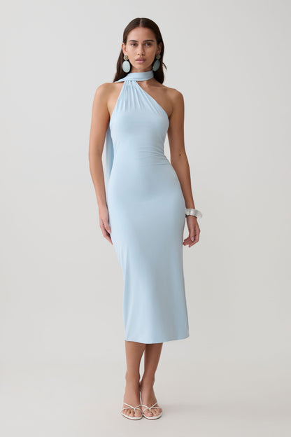 Jemma Ein-Schulter-Bindung Midi-Kleid - Hellblau