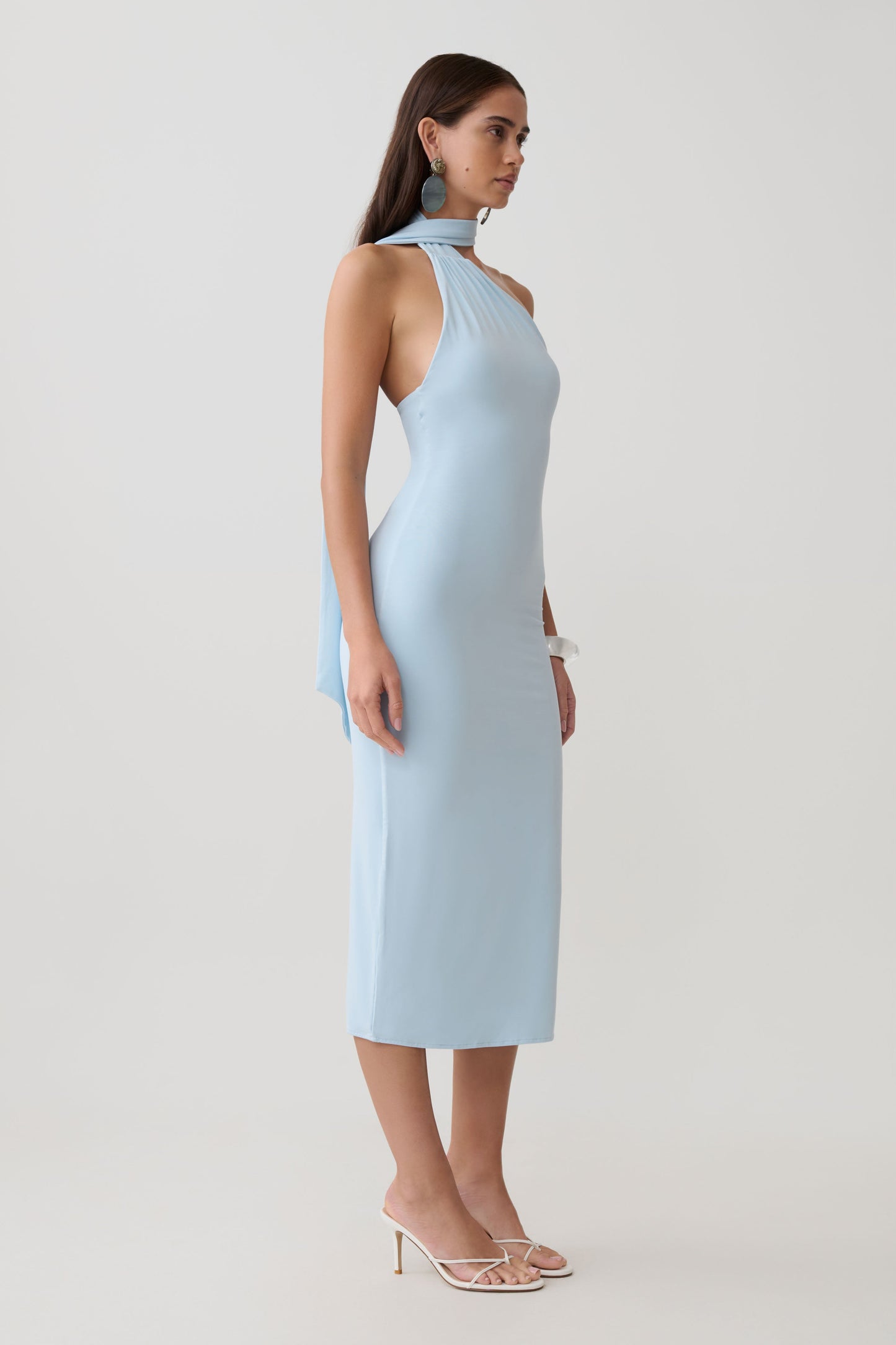 Jemma Ein-Schulter-Bindung Midi-Kleid - Hellblau